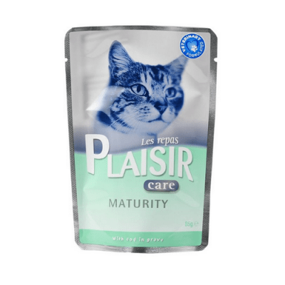 Пауч за вузрастни котки Plaisir Maturity с треска в сос Грейви
