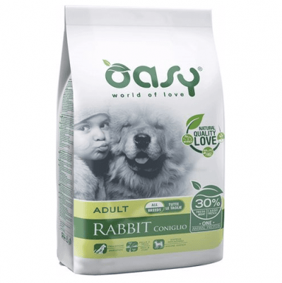 Храна за кучета Oasy Rabbit Monoprotein Adult със заешко за всички породи над 12 месеца, две разфасовки