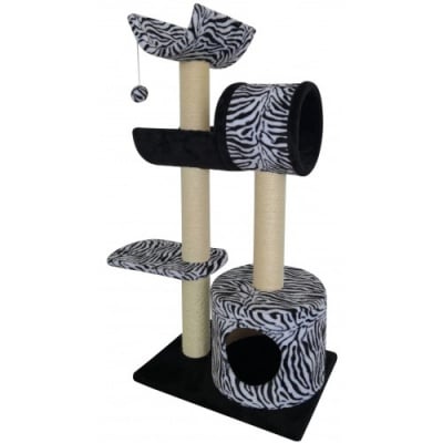 Драскало за коте тип катерушка с хралупа и стойки, пет нива, сизал и кадифе - 100 x 68 x 30 см