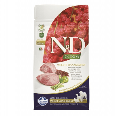 N&D QUINOA Weight Management - Храна за кучета с агнешко, киноа, броколи и аспержи. За поддържане на идеално тегло