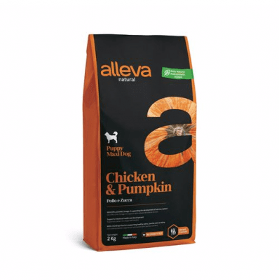 Пълноценна храна за подрастващи кучета от големи породи Alleva® Natural, с пиле и тиква, 2.00кг