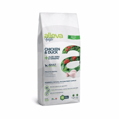 Пълноценна храна за възрастни кучета от средни породи Alleva® Holistic Adult Medium, с Пилешко и Патешко + Алое вера и Женшен, 12.00кг