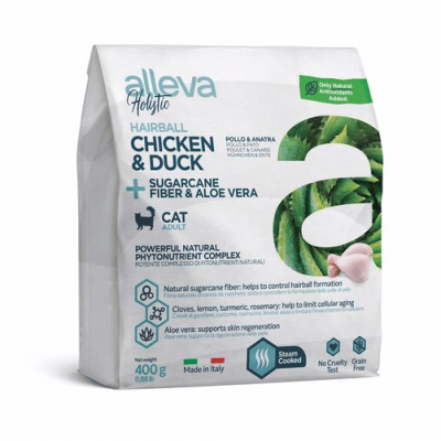 Alleva Holistic Adult Cat - храна за възрастни котки - против образуване на космени топки, с Пилешко и Патешко, 400 гр.