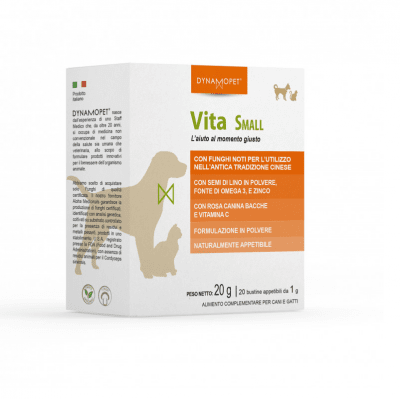 Допълваща храна, предназначена да помогне на кучета и котки да поддържат естествената физиологична защита на организма по оптимален начин Dynamopet Vita small, 20брх1гр