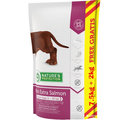 Nature's Protection Mini Extra Salmon 7.5 кг + 2 кг. БОНУС - Суха храна за израснали кучета от малките породи с чувствителна храносмилателна система