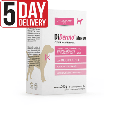 Хранителна добавка за кучета от средни и едри породи Dynamopet DiDermо Medium, за здрава козина и кожа, 20брх10гр