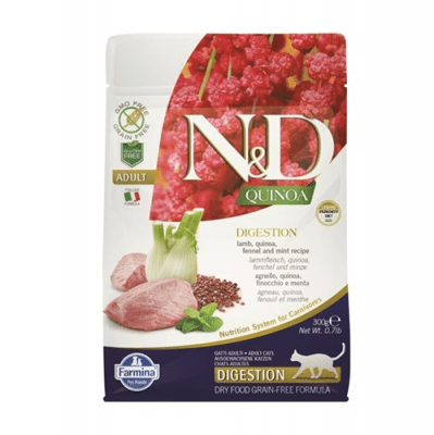 N&D QUINOA DIGESTION - Храна за котки с агнешко, киноа, копър, мента и артишок, за поддържане здравето на стомаха
