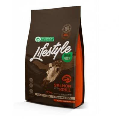 Nature`s Protection Grain Free Adult Salmon with Krill - Пълноценна БЕЗзърнена храна за израстнали кучета от дребни породи със сьомга и крил
