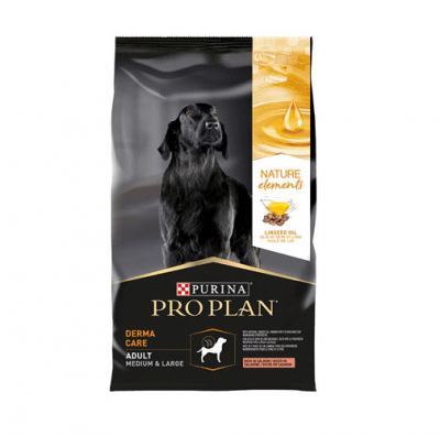Суха храна за кучета от средни и едри породи Pro Plan Dog Nature Elements Derma Medium & Large Adult, за здрава кожа и лъскава козина, със сьомга и ленено масло, две разфасовки