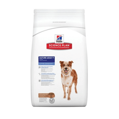 "Science Pla Canine Mature Adult Active Longevity Medium Chicken" - Пълноценна храна с пилешко за кучета от средни породи на възраст над 7 години