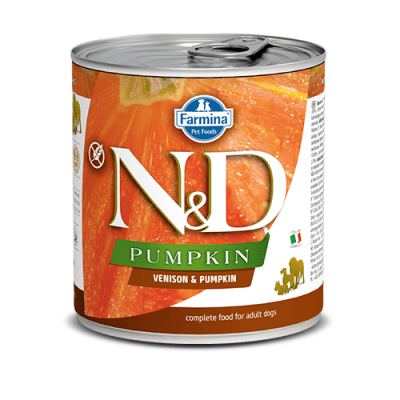 Пълноценна храна за кучета в зряла възраст N&D Pumpkin Venison ЕЛЕНСКО & ТИКВА - 285 гр.