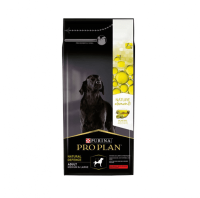 Суха храна за кучета от средни и едри породи Pro Plan Dog Nature Elements Defence Medium & Large Adult,  спомага за естествена защита на организма, с говеждо и зехтин, две разфасов