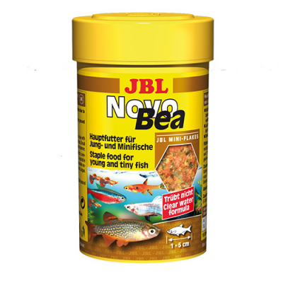 JBL NovoBea 100ml - Храна за гупи и други малки декоративни живораждащи рибки – люспи. 52 съставки в 7 типа люспи