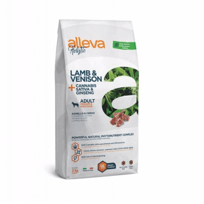 Пълноценна храна за подрастващи кучета от средни и големи породи Alleva® Holistic Adult Medium/Maxi, с Агнешко и Еленско + Канабис сатива и Женшен, 2.00кг