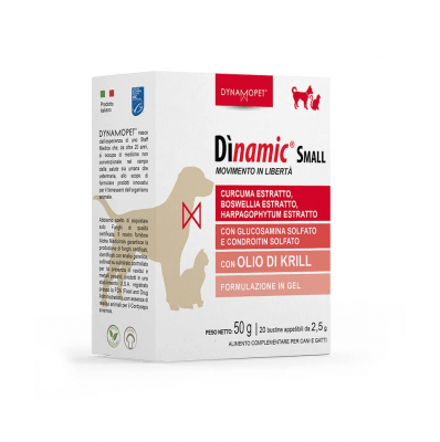 Хранителна добавка за здрави стави при котки и кучета от малки породи Dynamopet Dìnamic Small, 20брх2.5гр