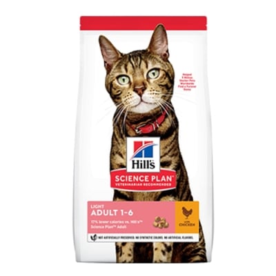Hill's Science Plan Adult Light с пиле  - Суха храна за слабоактивни и склонни към напълняване котки