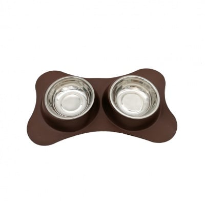 Двойна купа за кучета Croci, противоплъзгаща, кафява, два размера