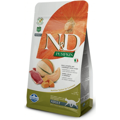 "N&D CAT GRAIN FREE PUMPKIN DUCK & CANTALUPE ADULT" – Пълноценна храна за котки над 1 година с тиква, патица и пъпеш