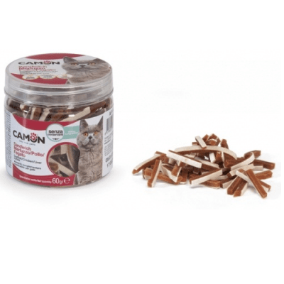 Лакомство за котка изтънчен сандвич от треска, пиле, черен дроб, с таурин - 60гр