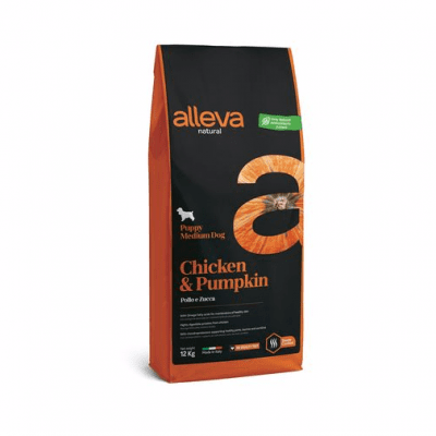 Пълноценна храна за подрастващи кучета от средни породи Alleva® Natural, с пиле и тиква, 12.00кг
