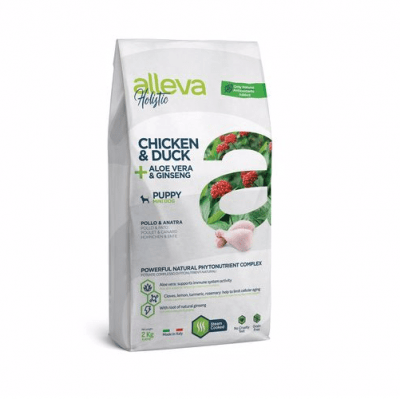 Пълноценна храна за подрастващи кучета от малки породи Alleva® Holistic Puppy Mini, с Пилешко и Патешко + Алое вера и Женшен, 2.00кг