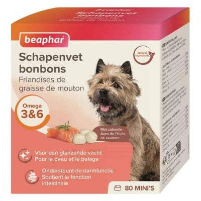 Beaphar Mutton Mini Treat Salmon, бонбони с овнешка мас и сьомга, за дребни породи, 245гр