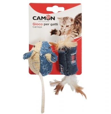 Camon, Играчка за коте, Цилиндър и мишка от плат, 6см.