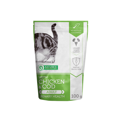 Chicken & Cod Urinary Health, Пауч с пиле и риба треска за израснали котки, 100 гр.