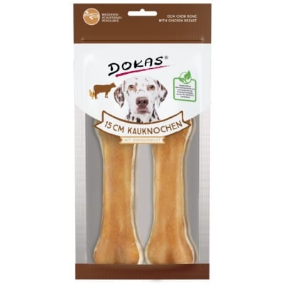 Dokas, Лакомства за кучета, 15 см Кожен кокал за куче с пилешко, 2 броя