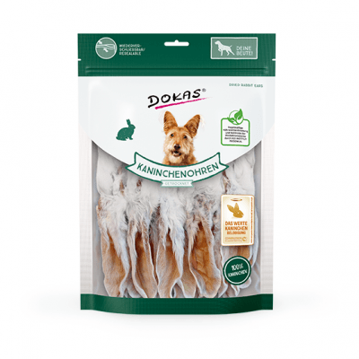 Dokas, Лакомство за куче, Сушени заешки уши с козина, 180гр