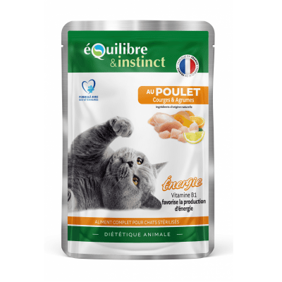 Equilibre § Instinct, пауч за кастрирана котка с с пиле, тиква и цитрусови плодове, 85 гр