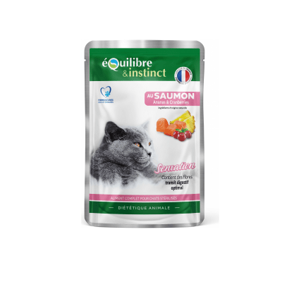 Equilibre § Instinct, пауч за кастрирана със сьомга, ананас и червени боровинки, 85 гр