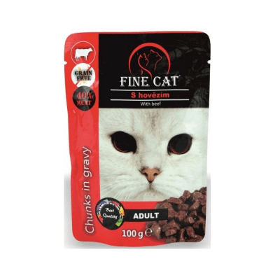 Fine Cat, пауч за котка с говеждо, Grain free, 100 гр