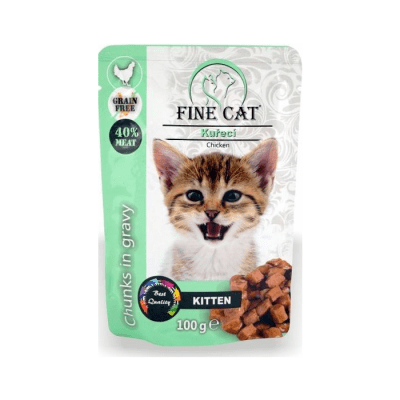 Fine Cat, пауч за малка котка с пиле, Grain free, 100 гр