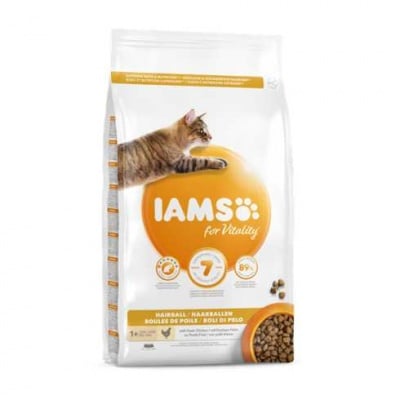 Iams Hairball, храна за котки против космени топки, с пиле