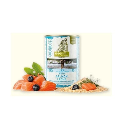 ISEGRIM, Junior, консерва за малко куче, сьомга и боровинки, 400гр