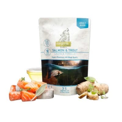 ISEGRIM, пауч за куче, сьомга и пъстърва, 410гр