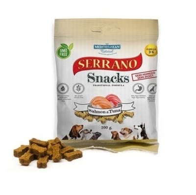 Mediterranean Natural Serrano, Безглутеново лакомство за куче със сьомга и риба тон, 100гр