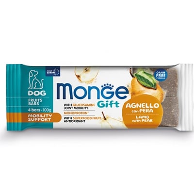 Monge Gift Fruit Bars Mobility Support,  лакомство за кучета, за грижа за ставите, с агнешко и круша, 100гр