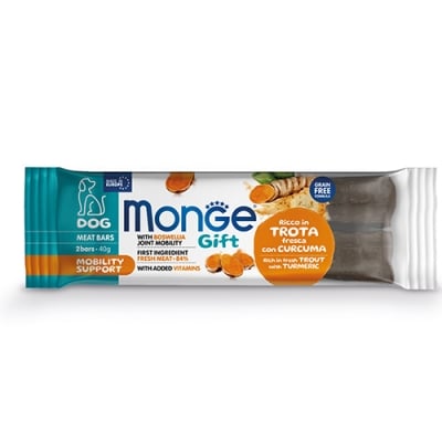 Monge Gift Meat Bars Mobility Support Dog, Лакомство за куче, грижа за ставите, с пъстърва, босвелия и куркума, 40гр