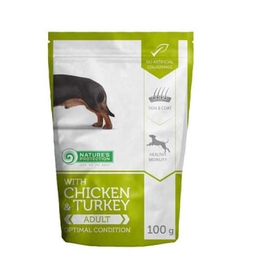 Natures Protection, Пауч за кучета, За оптимална кондиция, С пиле и пуйка, 100гр