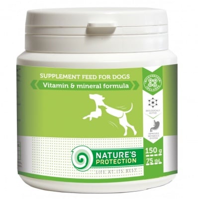 Natures Protection Vitamin & Mineral Formula - Хранителна добавка за възрастни кучета от всички породи - за здрави кости, зъби и мускули, 75 броя
