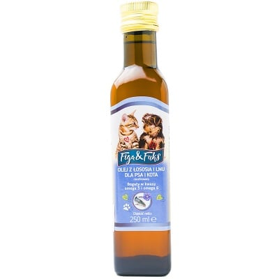 Хранителна добавка за кучета и котки, натурално масло от сьомга и лен, 250 мл