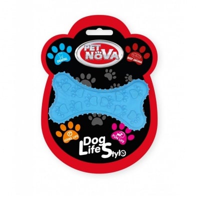 Pet Nova, дентална играчка за куче - назъбена кост, 10,5см, синя, с телешки аромат