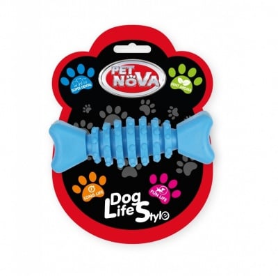 Pet Nova, дентална играчка за куче - назъбена кост, 12см, синя, аромат на мента