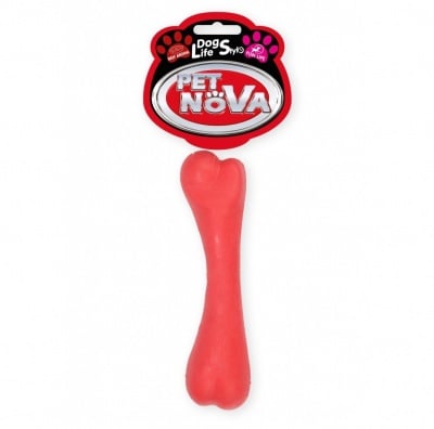 Pet Nova, играчка за куче - гумен кокал 16см, червена, с вкус на говеждо