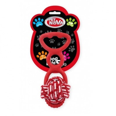 Pet Nova, Играчка за куче - Въжена топка с гумена дръжка 20см, червена, аромат на мента