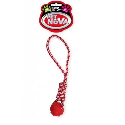 Pet Nova, играчка за куче - въже с топка, 40 см, червено, аромат на мента