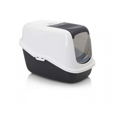 Savic Nestor, Закрита котешка тоалетна, бяло/черно, 56,00cм x 39,00cм x 38,50cм