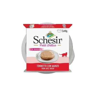 Schesir Petit Delice, Мус за котки,С риба тон и говеждо, 2x40g